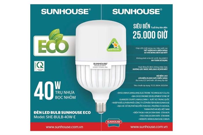 Bóng đèn Led Bulb trụ 40W Sunhouse Eco SHE-BULB-40W-E Màu Trắng