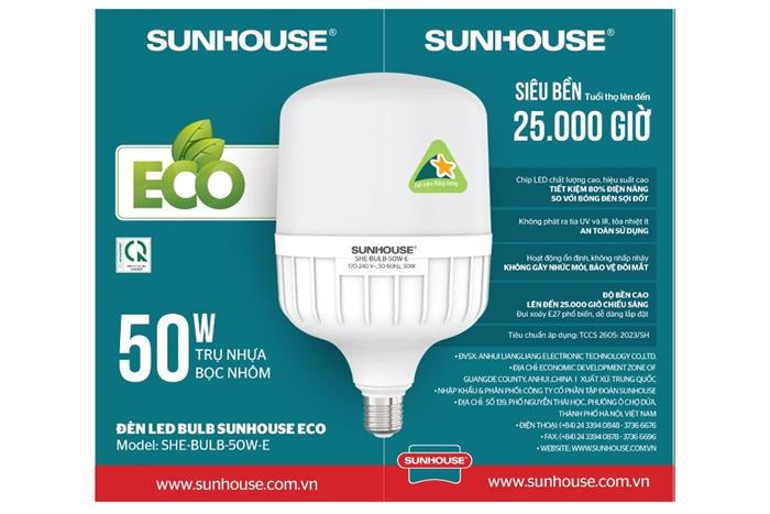 Bóng đèn Led Bulb trụ 50W Sunhouse Eco SHE-BULB-50W-E Màu Trắng