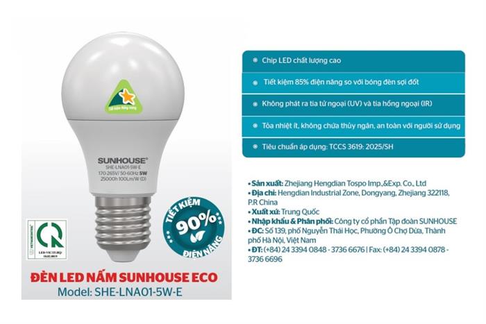 Bóng đèn Led Bulb tròn 5W Sunhouse Eco SHE-LNA01-5W-E Màu Trắng