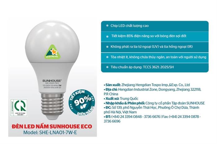 Bóng đèn Led Bulb tròn 7W Sunhouse Eco SHE-LNA01-7W-E Màu Trắng