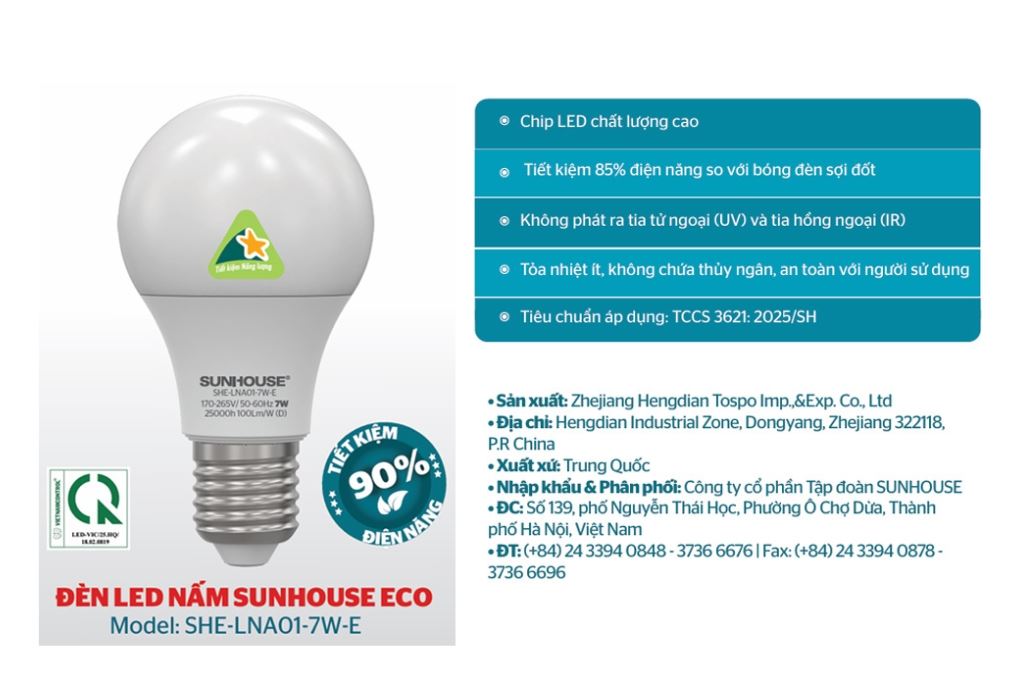 Bóng đèn Led Bulb tròn 7W Sunhouse Eco SHE-LNA01-7W-E - 10