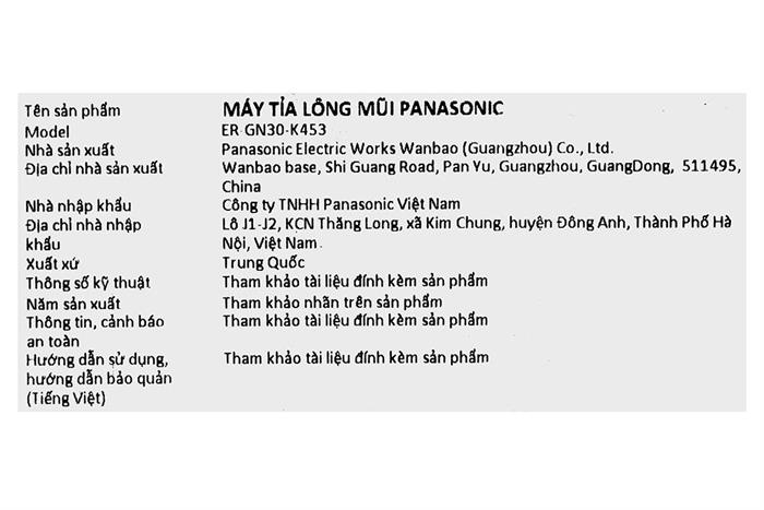 Máy tỉa lông mũi, lông tai, lông mày và râu Panasonic ER-GN30-K453 Màu Đen