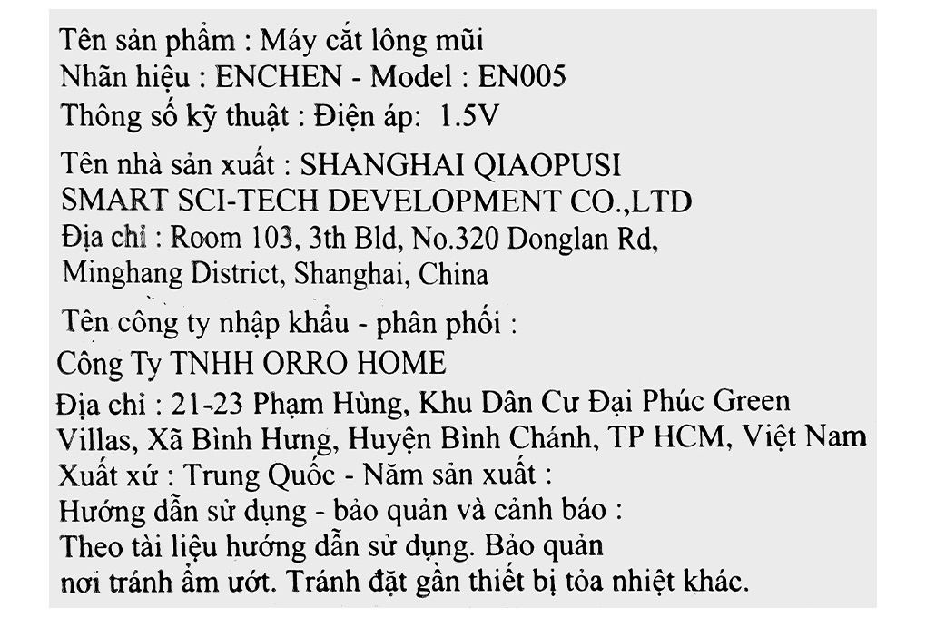 Máy tỉa lông mũi và lông tai Enchen EN005 Màu Đen