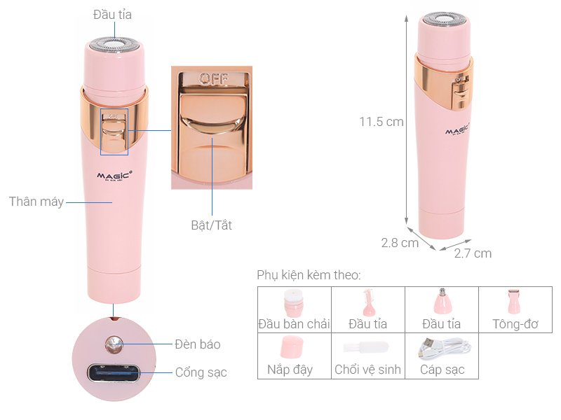 Máy tỉa lông mũi, lông mai, lông mày, râu và tóc mai Magic B-51