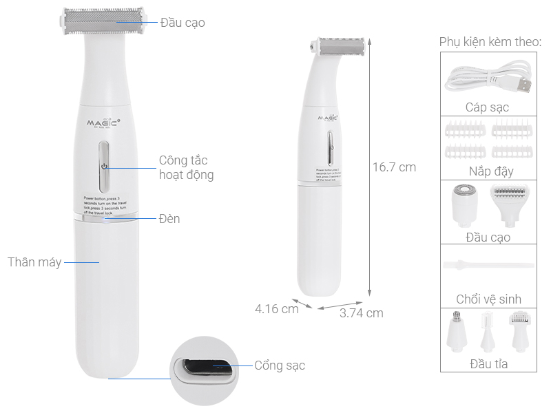 Máy tỉa lông mũi, lông tai, lông mày và râu Magic Eco PRO-20