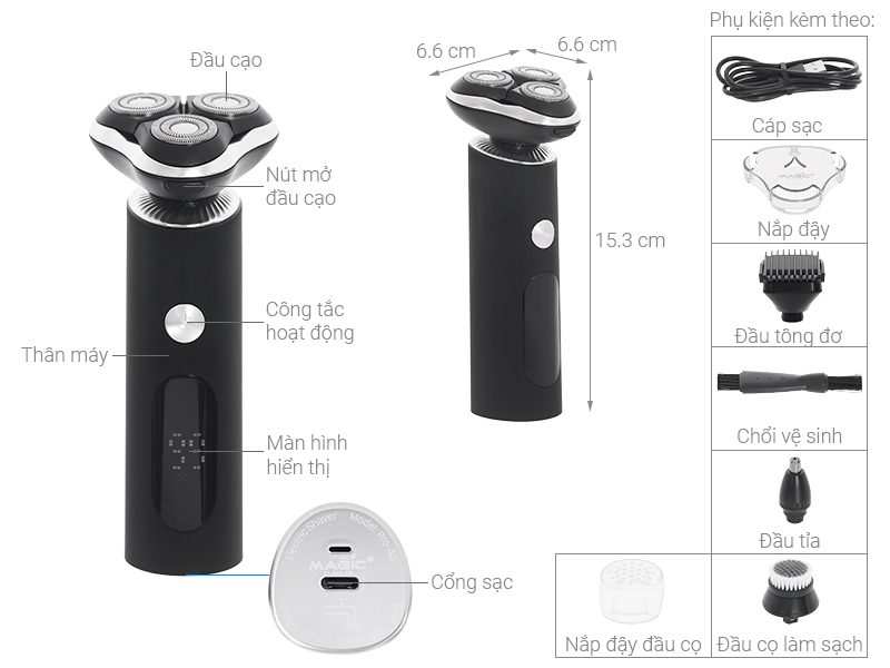 Máy tỉa lông mũi, lông mai, lông mày, râu và tóc mai Magic Eco PRO-40