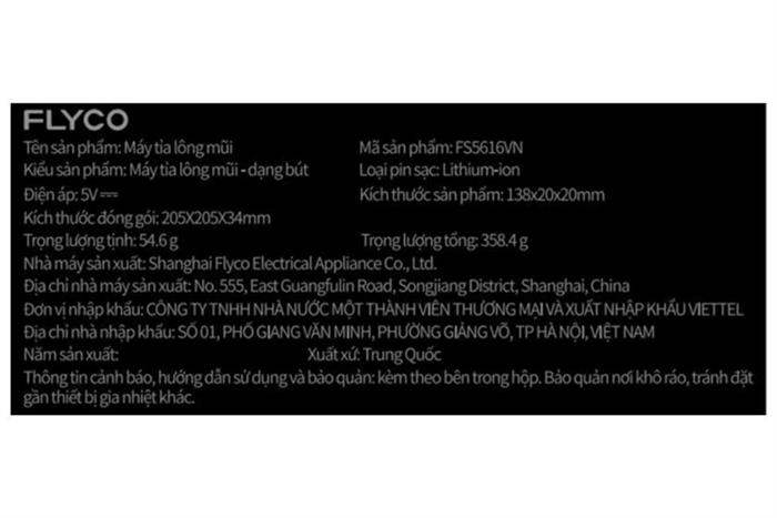 Máy tỉa lông mũi Flyco FS5616 Màu Đen