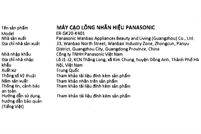 Tông đơ cạo lông pin AA Panasonic ER-GK20-K401 Màu Đen