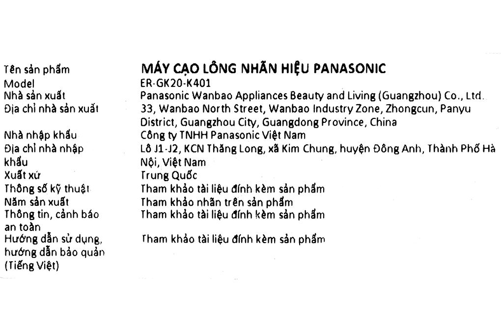 Tông đơ cạo lông pin AA Panasonic ER-GK20-K401 Màu Đen
