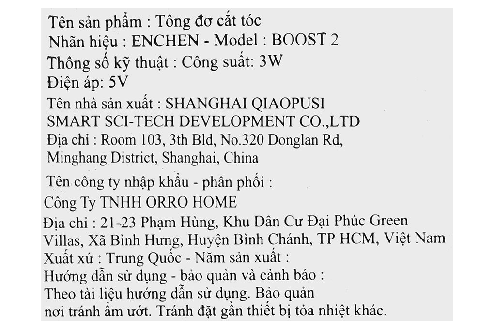 Tông đơ cắt tóc pin sạc Enchen BOOST2 Màu Trắng