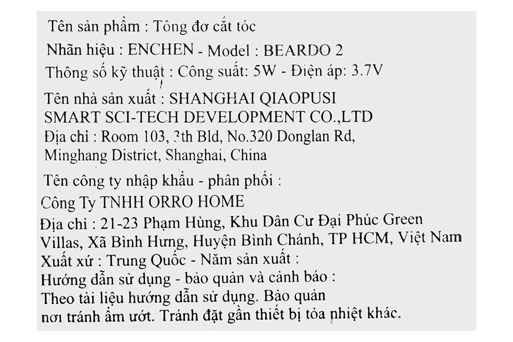Tông đơ cắt tóc pin sạc Enchen BEARDO 2 Màu Đen