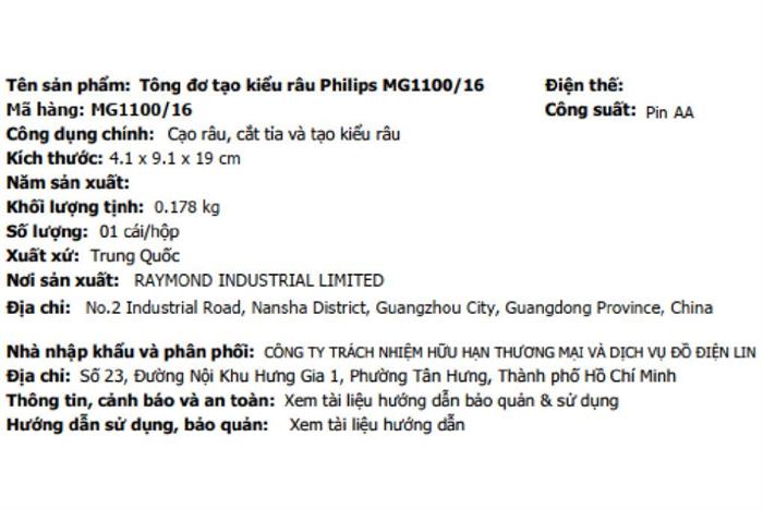 Tông đơ tạo kiểu râu pin sạc Philips MG1100/16 Màu Đen - Đỏ