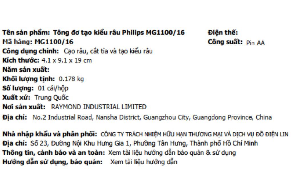 Tông đơ tạo kiểu râu Philips MG1100/16 Màu Đen - Đỏ