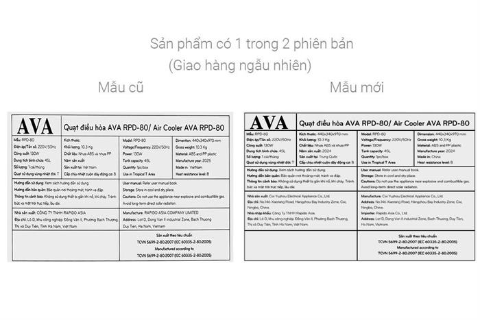 Quạt điều hòa AVA RPD-80 130W Màu Trắng - Xám