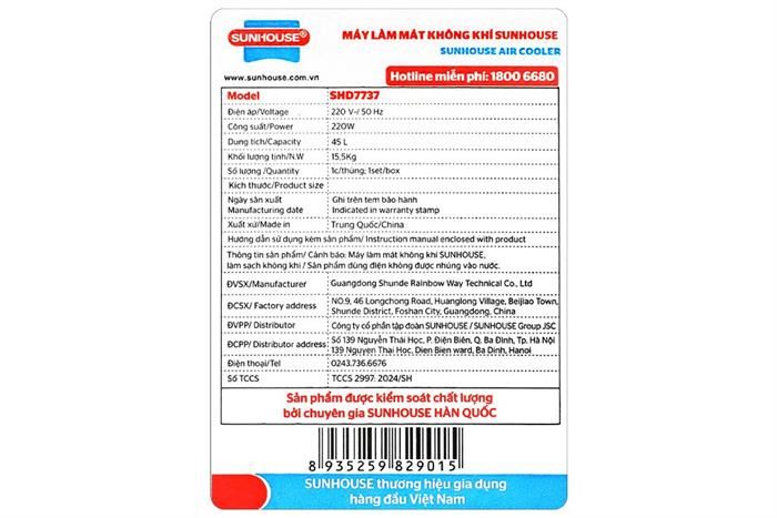 Quạt điều hòa Sunhouse SHD7737 220W Màu Trắng ngà/Xanh lam