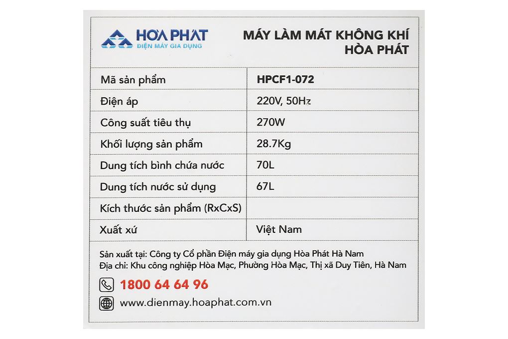 Quạt điều hòa Hòa Phát HPCF1-072 270W Màu Trắng - Xám