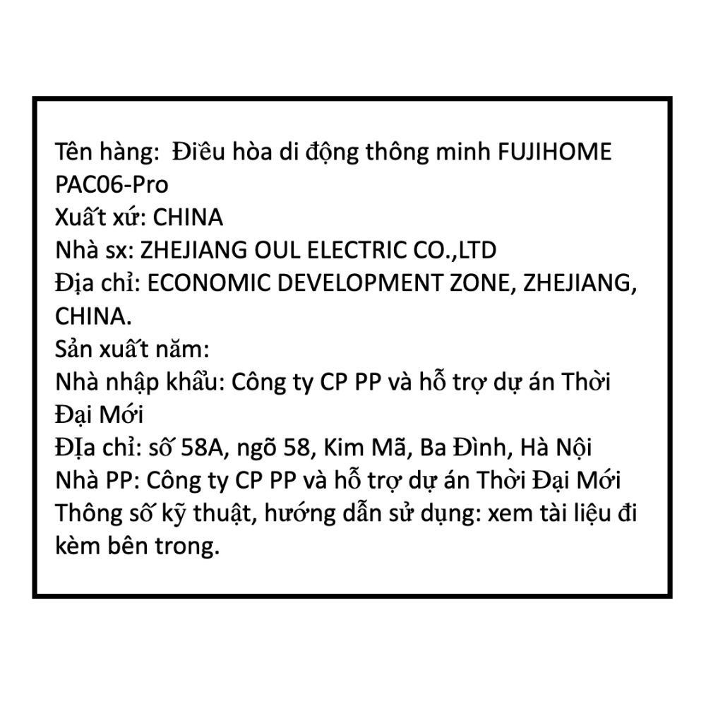 Quạt điều hoà FUJIHOME PAC06-PRO 500W Màu Đen