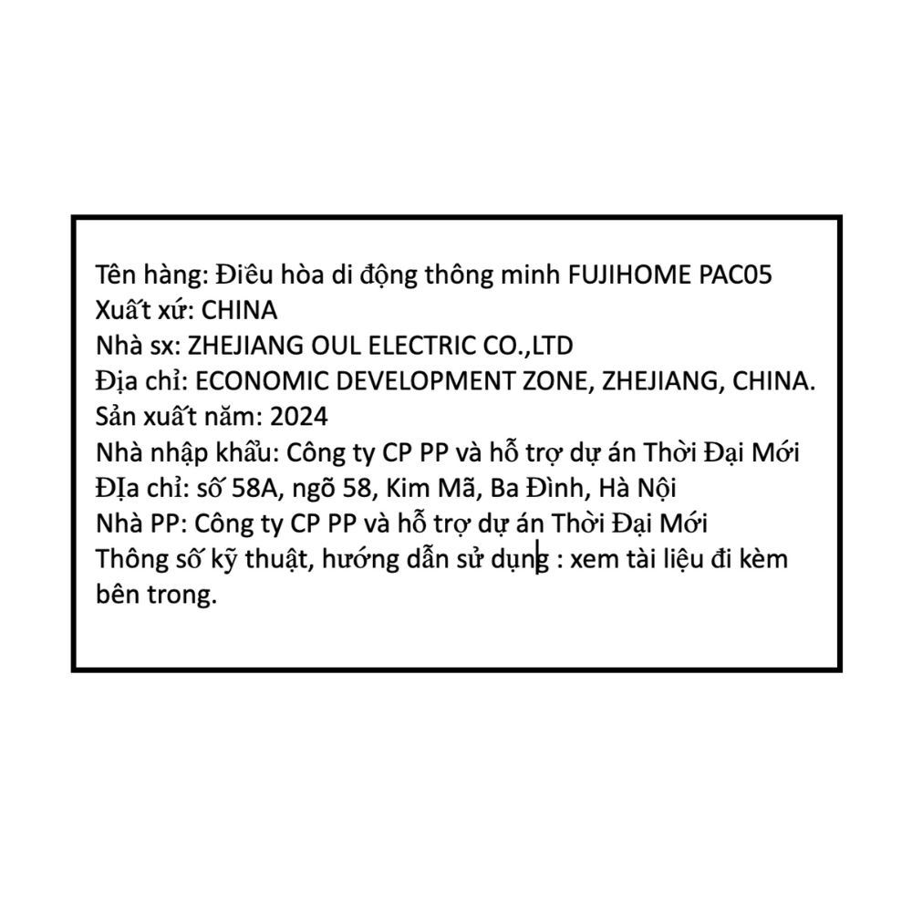 Quạt điều hoà mini FUJIHOME PAC05 500W Màu Trắng
