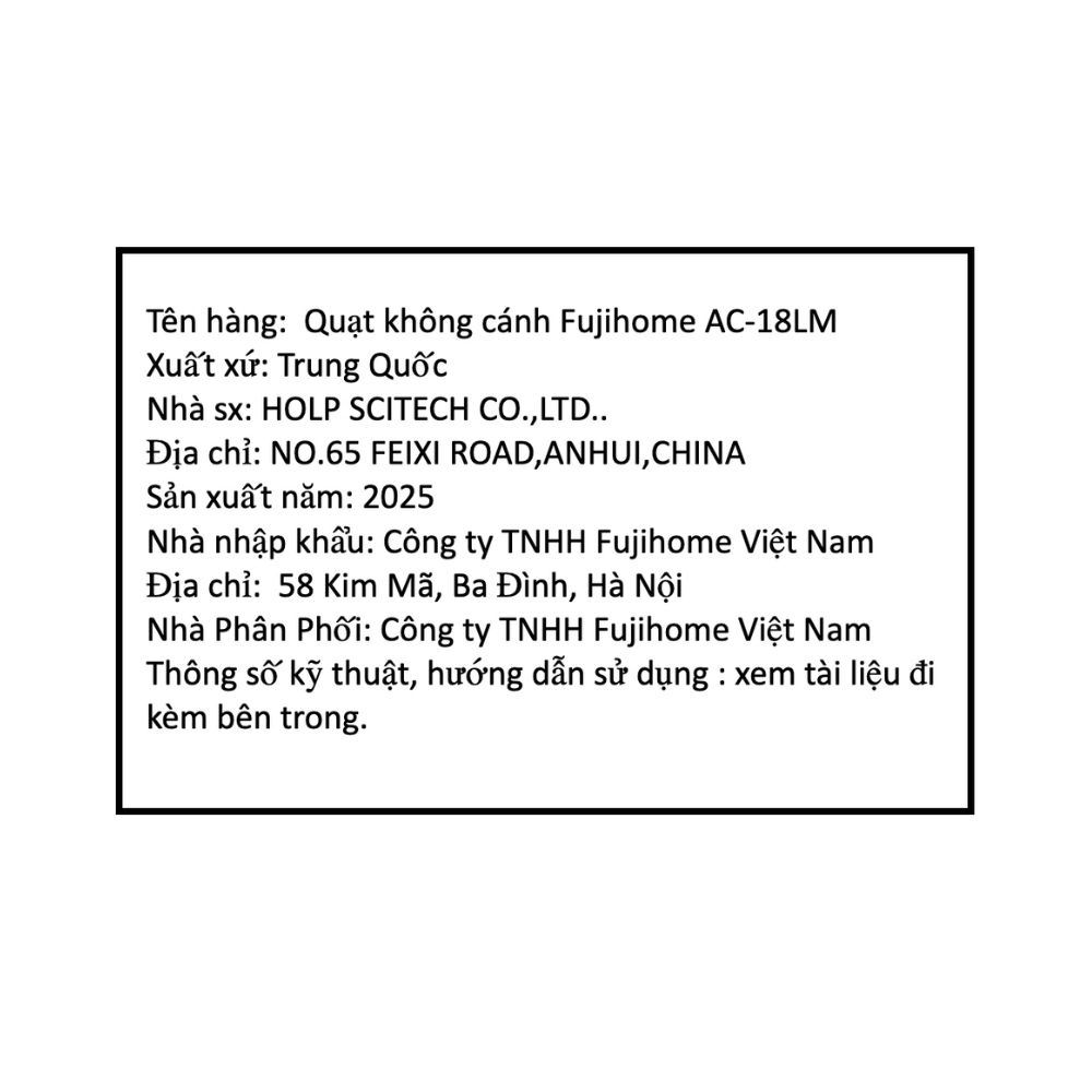 Quạt điều hoà FUJIHOME AC-18LM 43W Màu Trắng