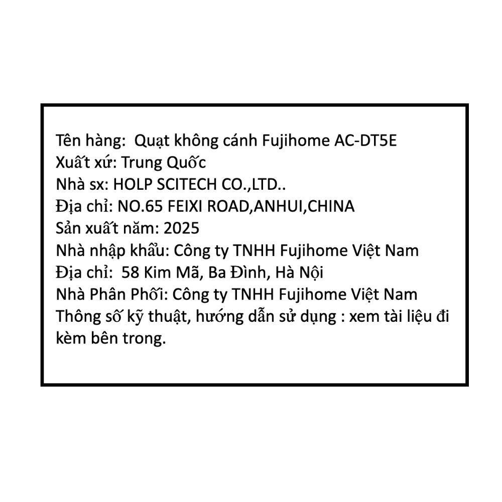 Quạt điều hoà FUJIHOME AC-DT5E 65W Màu Trắng