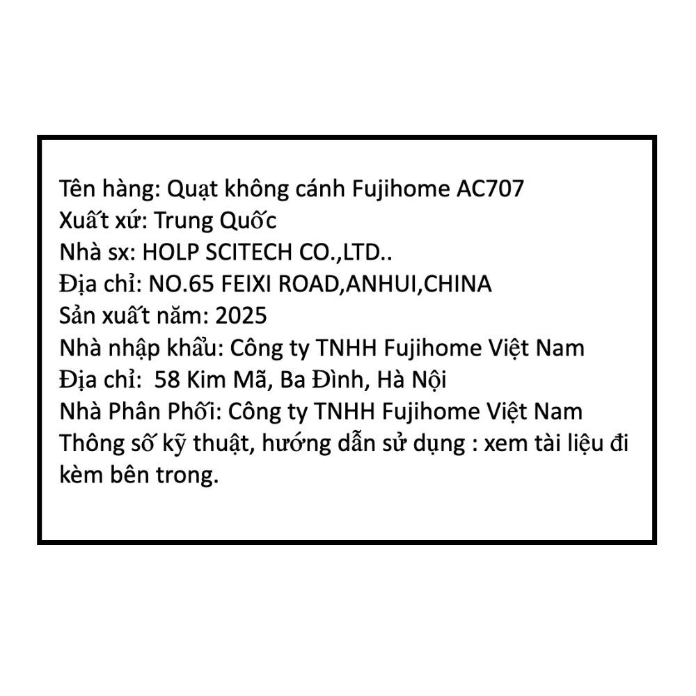 Quạt điều hoà FUJIHOME AC707 60W Màu Trắng
