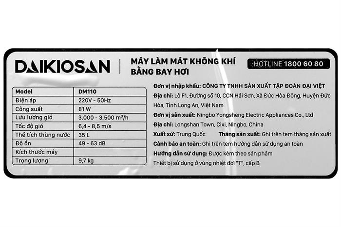 Quạt điều hòa Daikiosan DM110 81W Màu Đen/Trắng