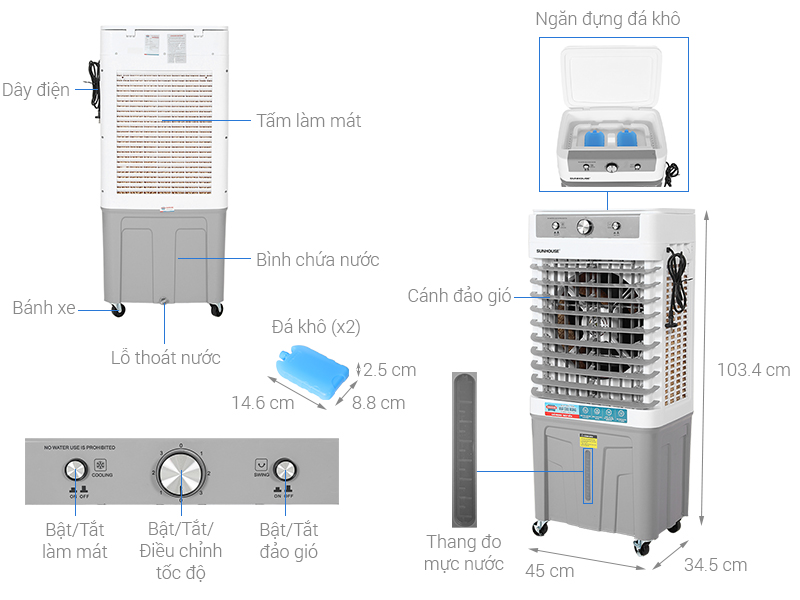Quạt điều hòa Sunhouse SHD7716 90W