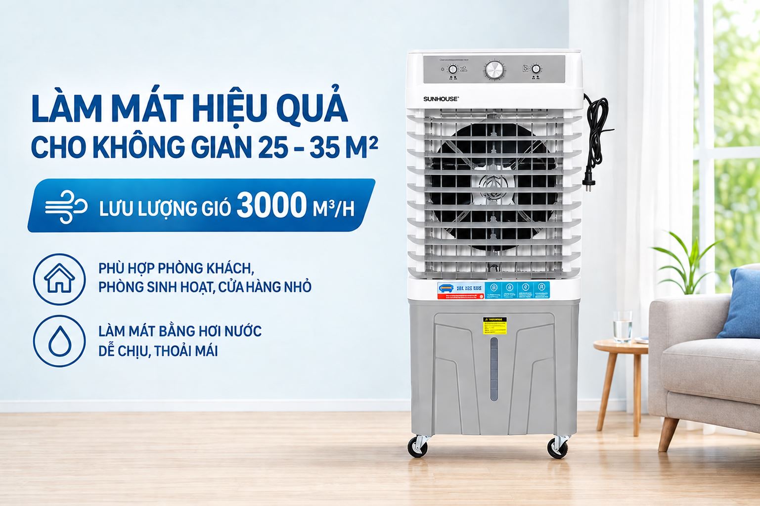 Quạt điều hòa Sunhouse SHD7716 90W Màu Đen/Trắng