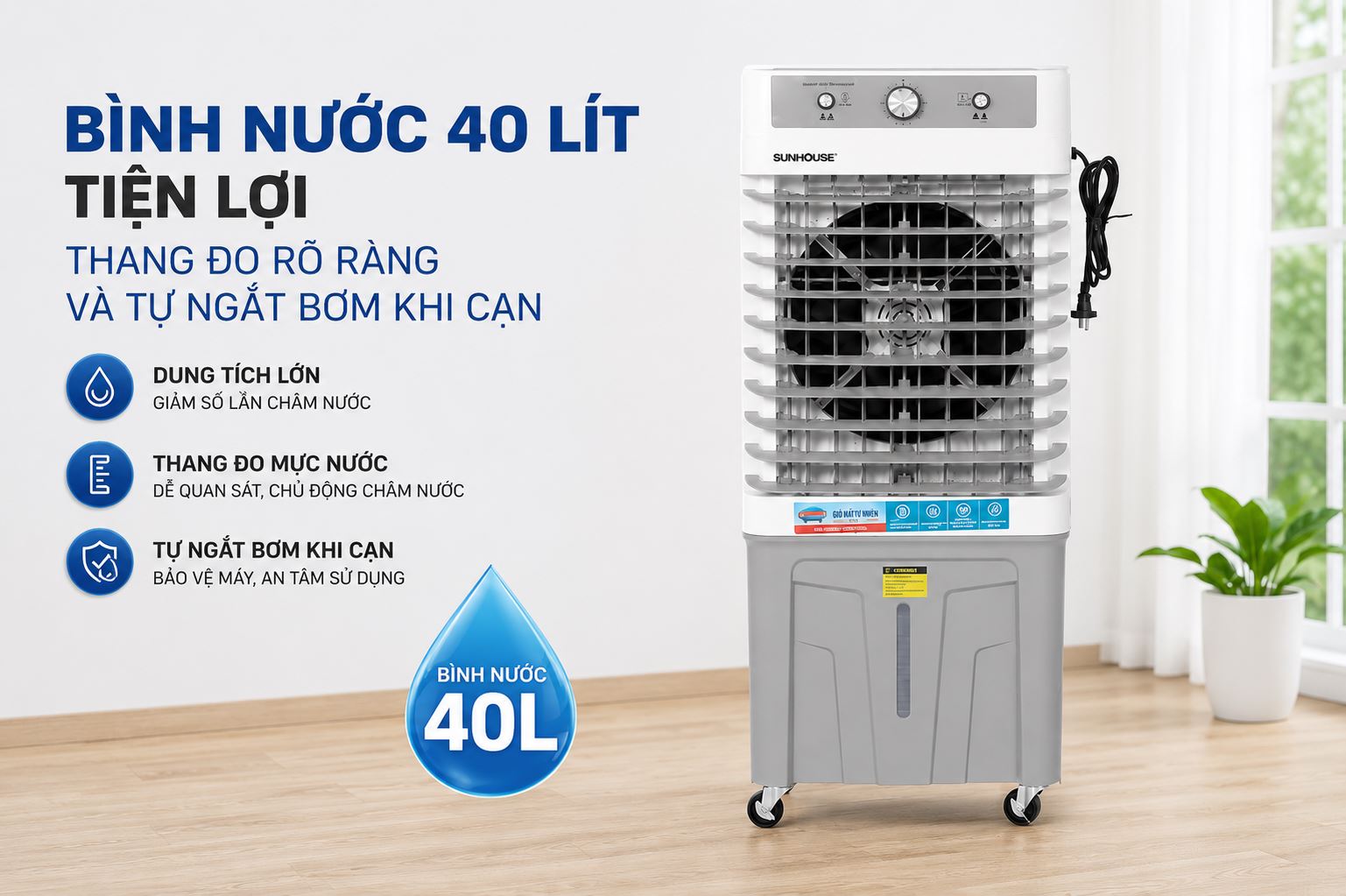Quạt điều hòa Sunhouse SHD7716 90W Màu Đen/Trắng