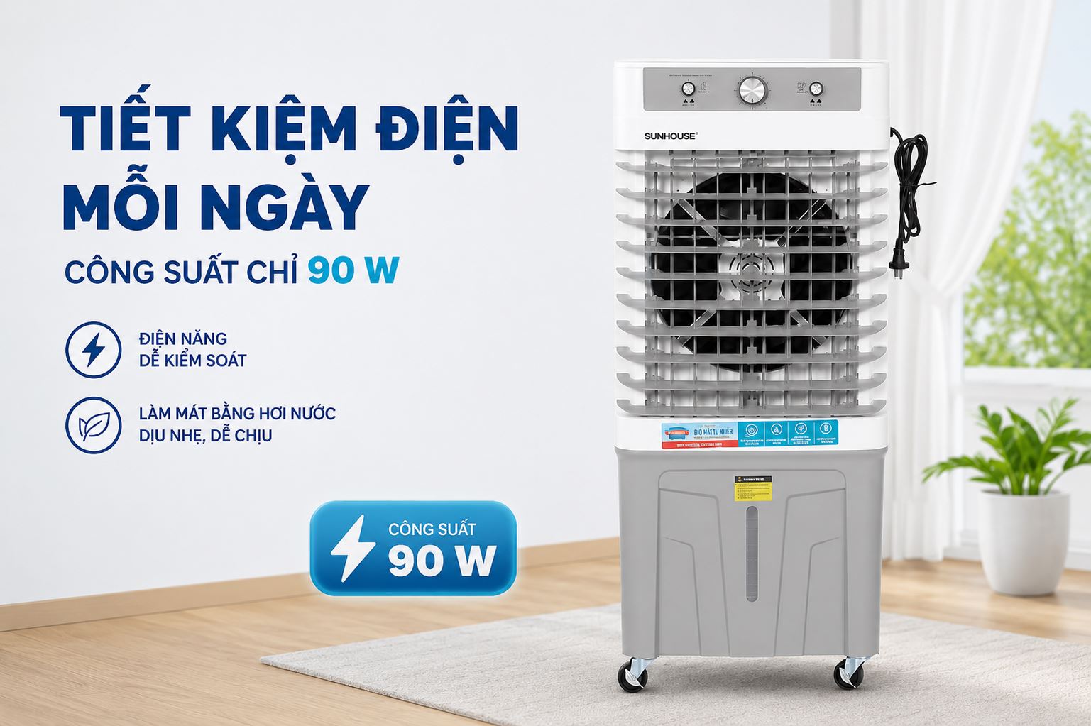 Quạt điều hòa Sunhouse SHD7716 90W Màu Đen/Trắng
