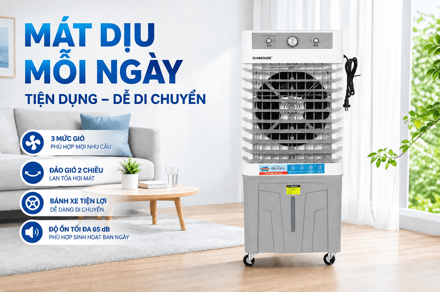 Quạt điều hòa Sunhouse SHD7716 90W Màu Đen/Trắng