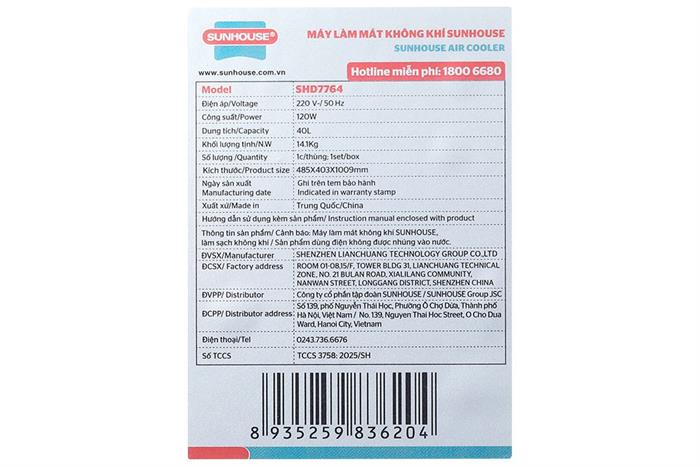 Quạt điều hòa Sunhouse SHD7764 120W Màu Đen/Trắng