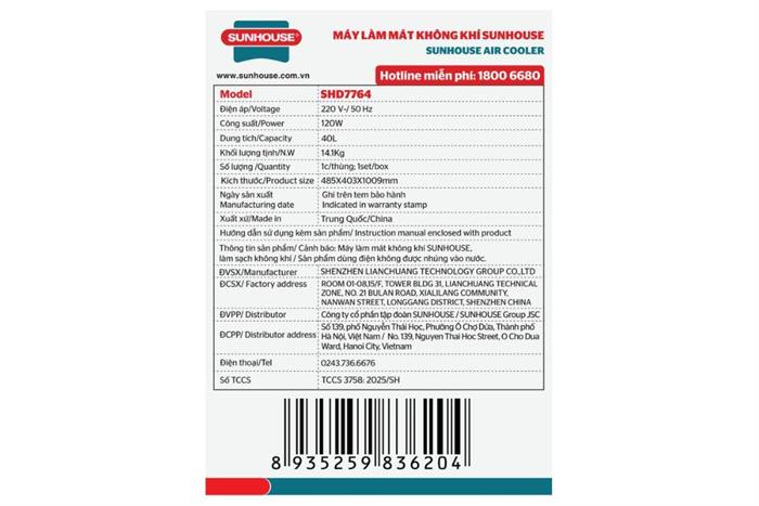 Quạt điều hòa Sunhouse SHD7764 120W Màu Đen/Trắng