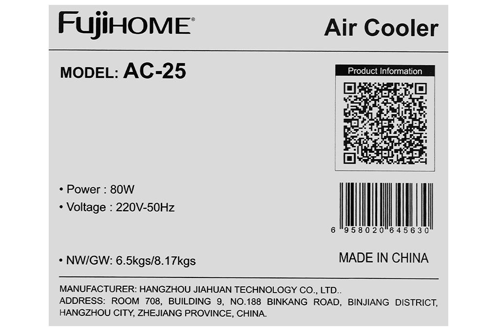 Quạt điều hòa FUJIHOME AC-25 80W Màu Trắng