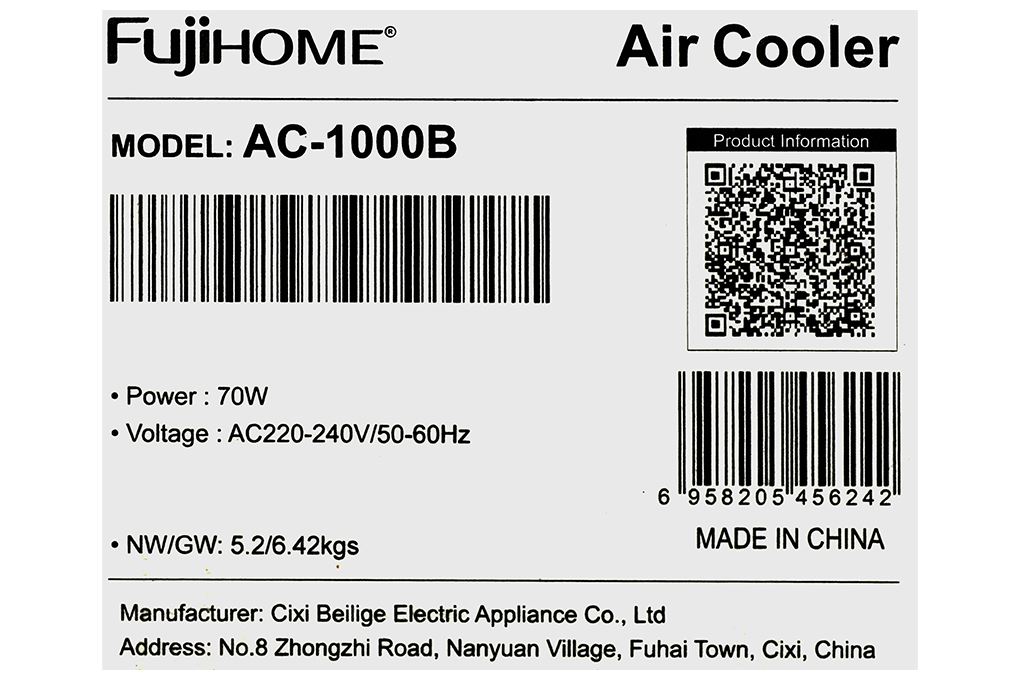 Quạt điều hòa FUJIHOME AC-1000B 70W Màu Trắng