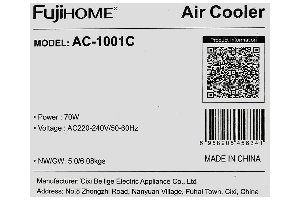 Quạt điều hòa FUJIHOME AC-1001C 70W Màu Trắng