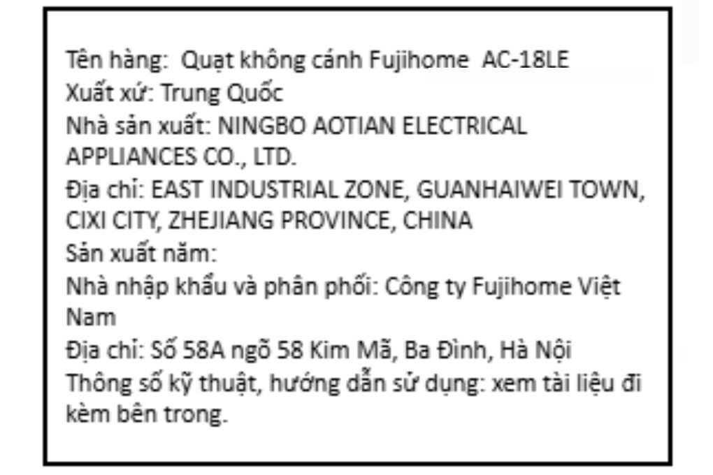 Quạt điều hòa FUJIHOME AC-18LE 43W Màu Trắng - Đen