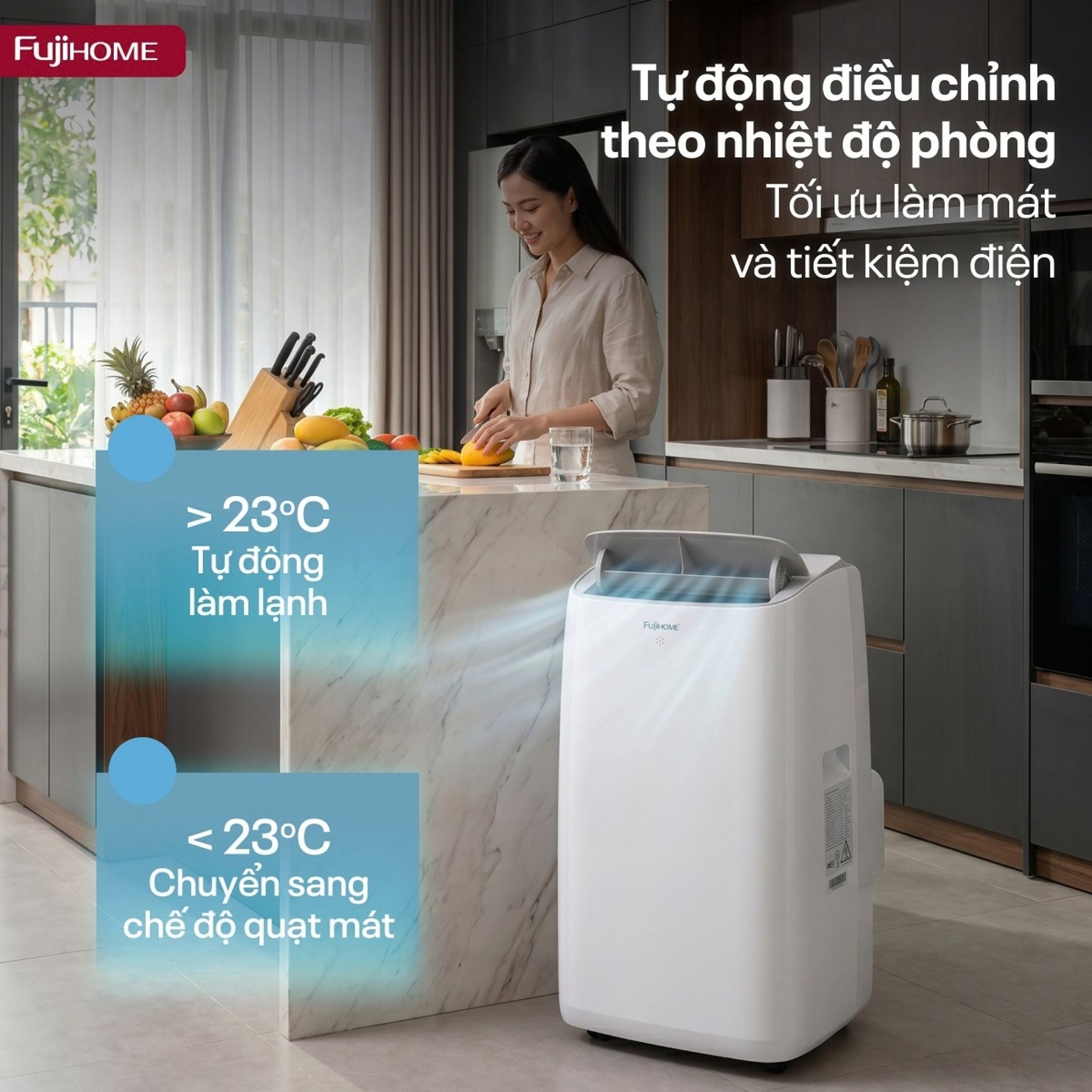 Điều hòa di động Fujihome PAC12N 3500W - Tự động điều chỉnh theo nhiệt độ phòng