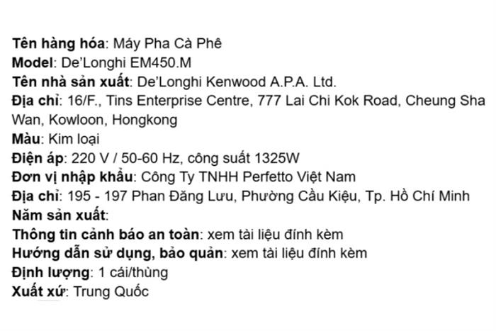 Máy pha cà phê Delonghi EM450.M Màu Bạc