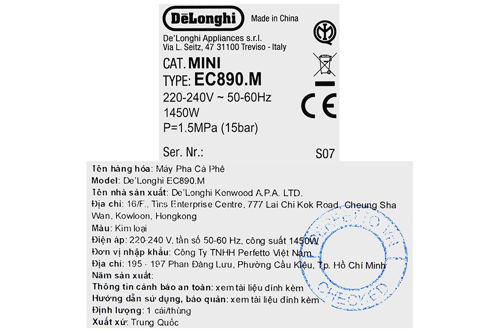 Máy pha cà phê Delonghi EC890.M Màu Bạc