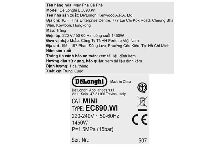Máy pha cà phê Delonghi EC890.WI Màu Trắng