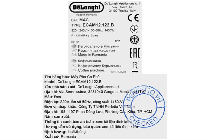 Máy pha cà phê Delonghi ECAM12.122.B Màu Đen