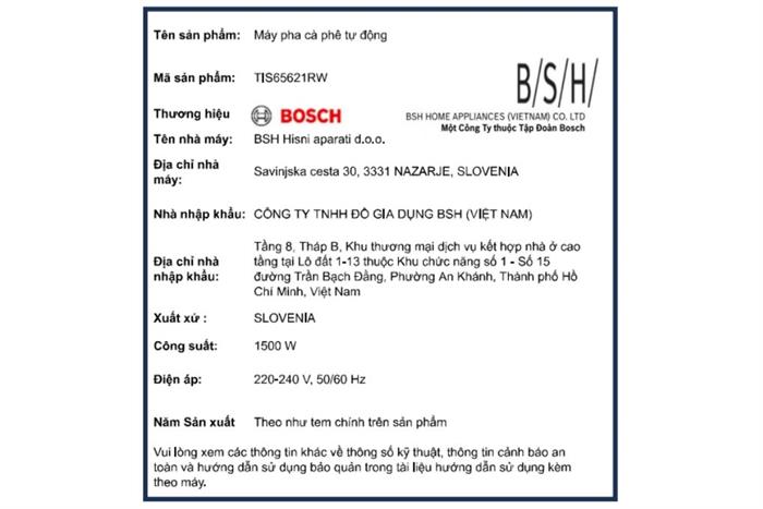 Máy pha cà phê Bosch TIS65621RW Màu Bạc