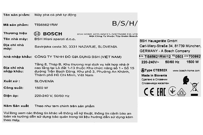 Máy pha cà phê Bosch TIS65621RW Màu Đen - Bạc