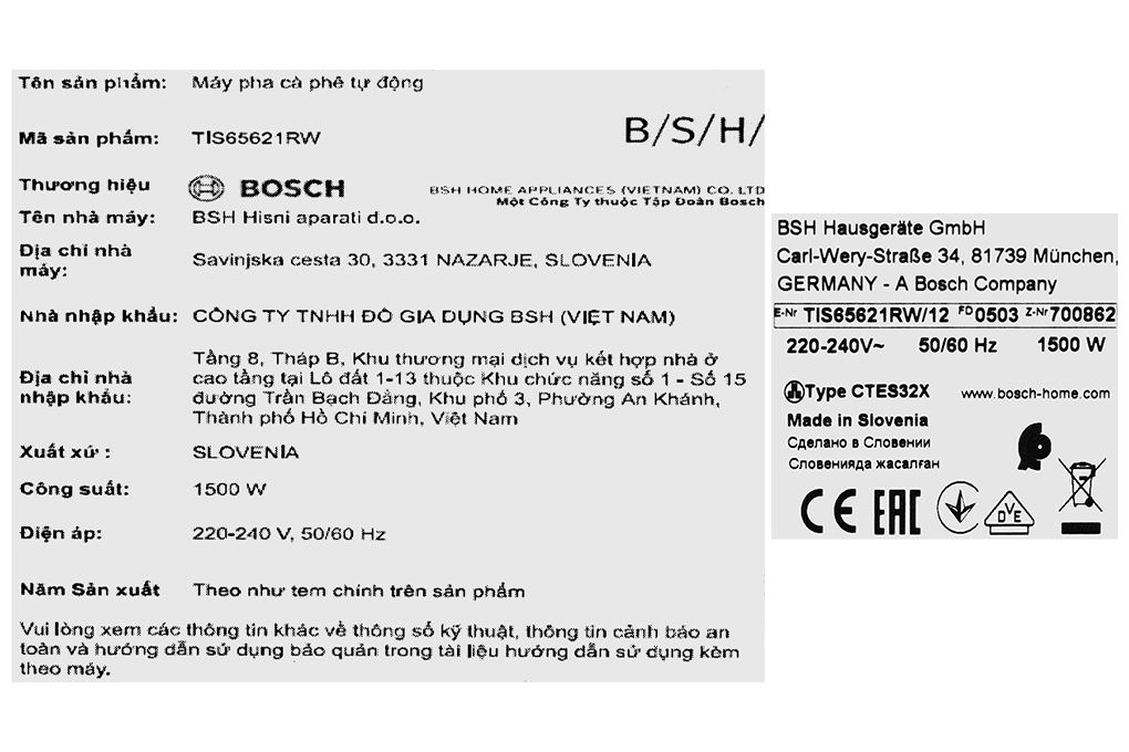 Máy pha cà phê Bosch TIS65621RW Màu Đen - Bạc