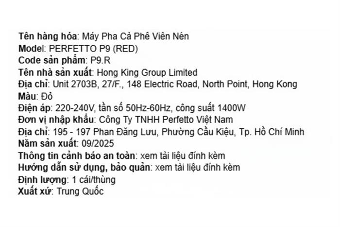 Máy pha cà phê Perfetto P9.BK - Đỏ Màu Đỏ
