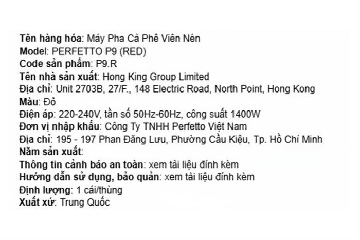 Máy pha cà phê Perfetto P9.BK - Đỏ Màu Đỏ