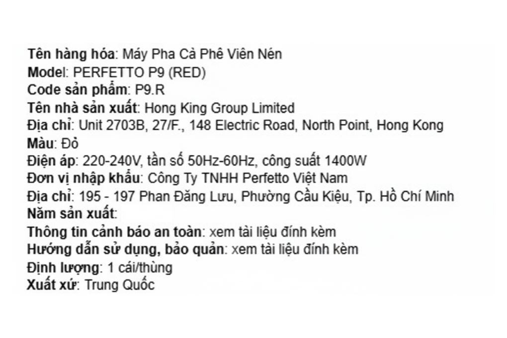 Máy pha cà phê Perfetto P9.BK - Đỏ Màu Đỏ