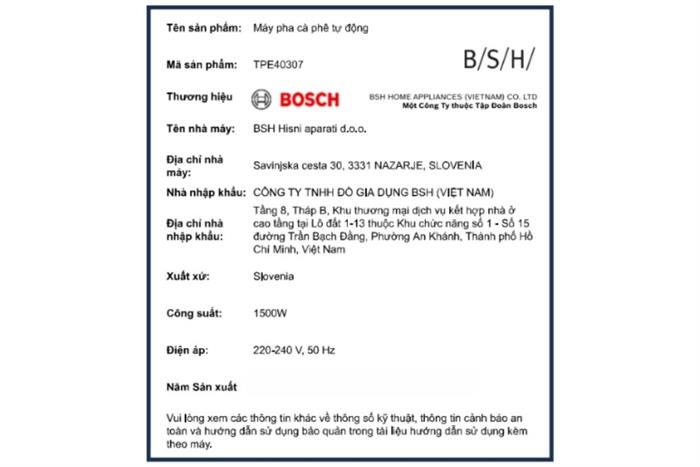 Máy pha cà phê Bosch TPE40307