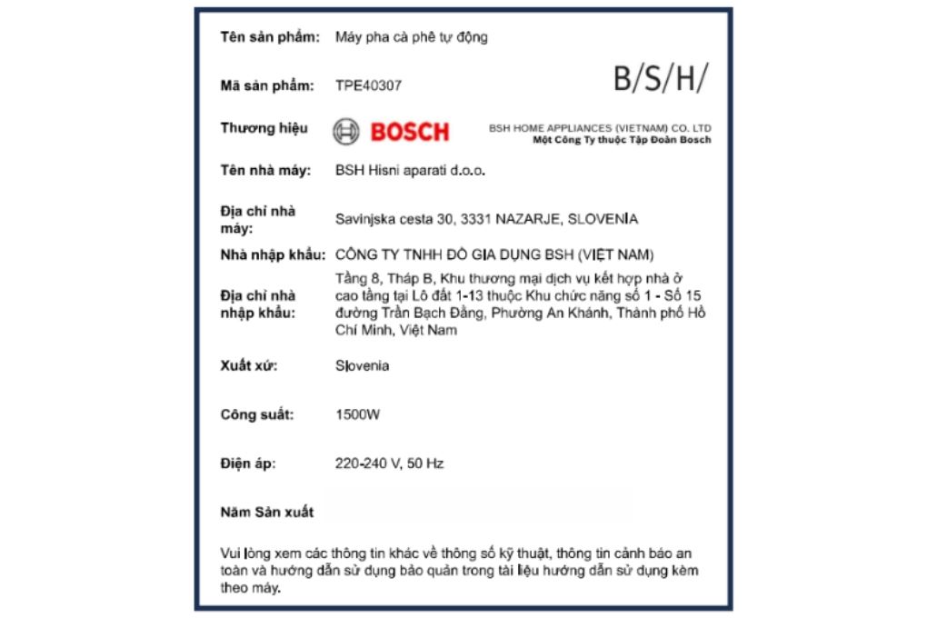 Máy pha cà phê Bosch TPE40307